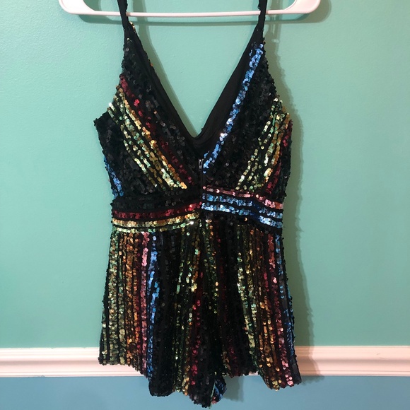 Black and Multicolor Sequin Romper - Picture 2 of 4
